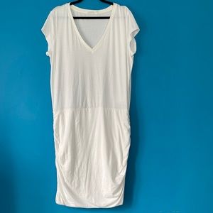 Athleta white cotton ruched dress